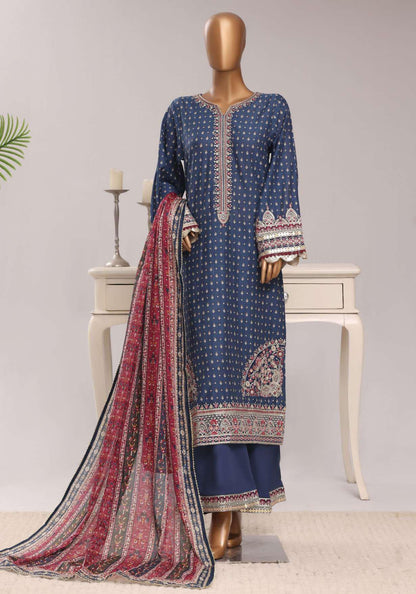 Sadabahar Festive Embroidered Lawn Cotton 3 Piece-Blue