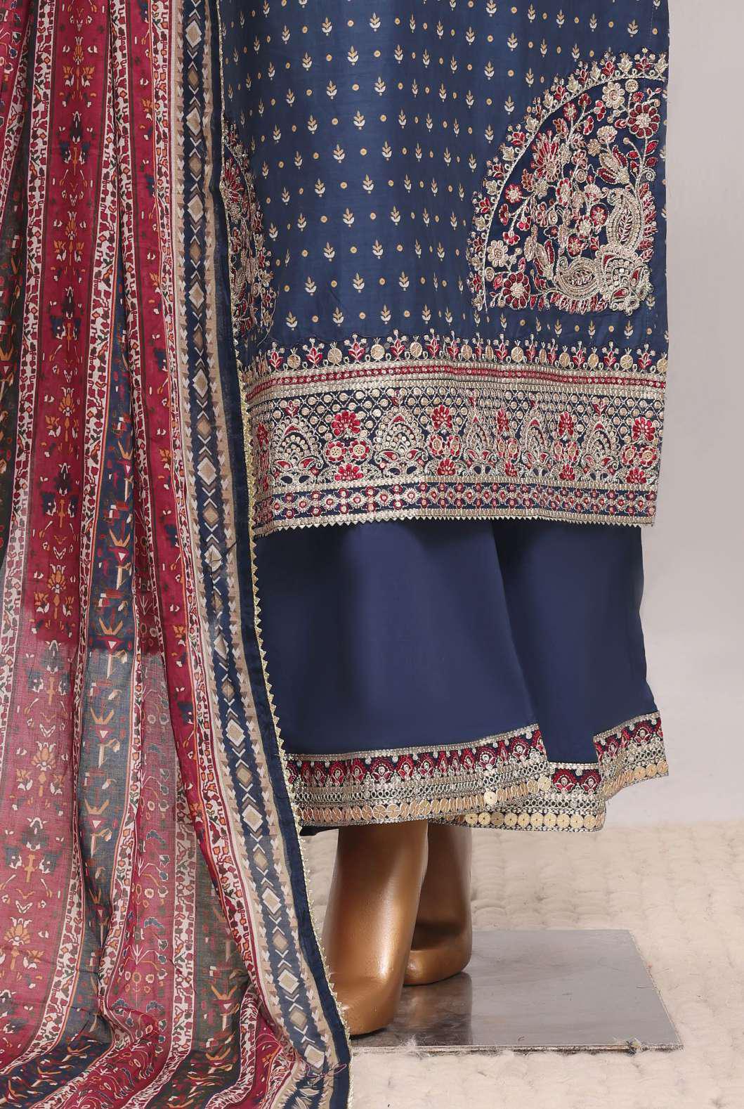 Sadabahar Festive Embroidered Lawn Cotton 3 Piece-Blue