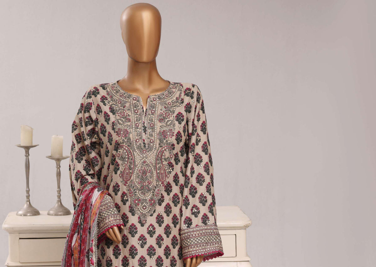 Sadabahar Festive Embroidered Lawn Cotton 3 Piece-Fawn