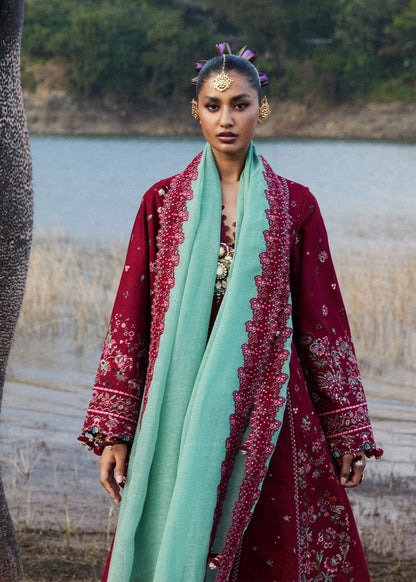 Hussain Rehar Embroidered Luxury Lawn 3 Piece-Mahogony