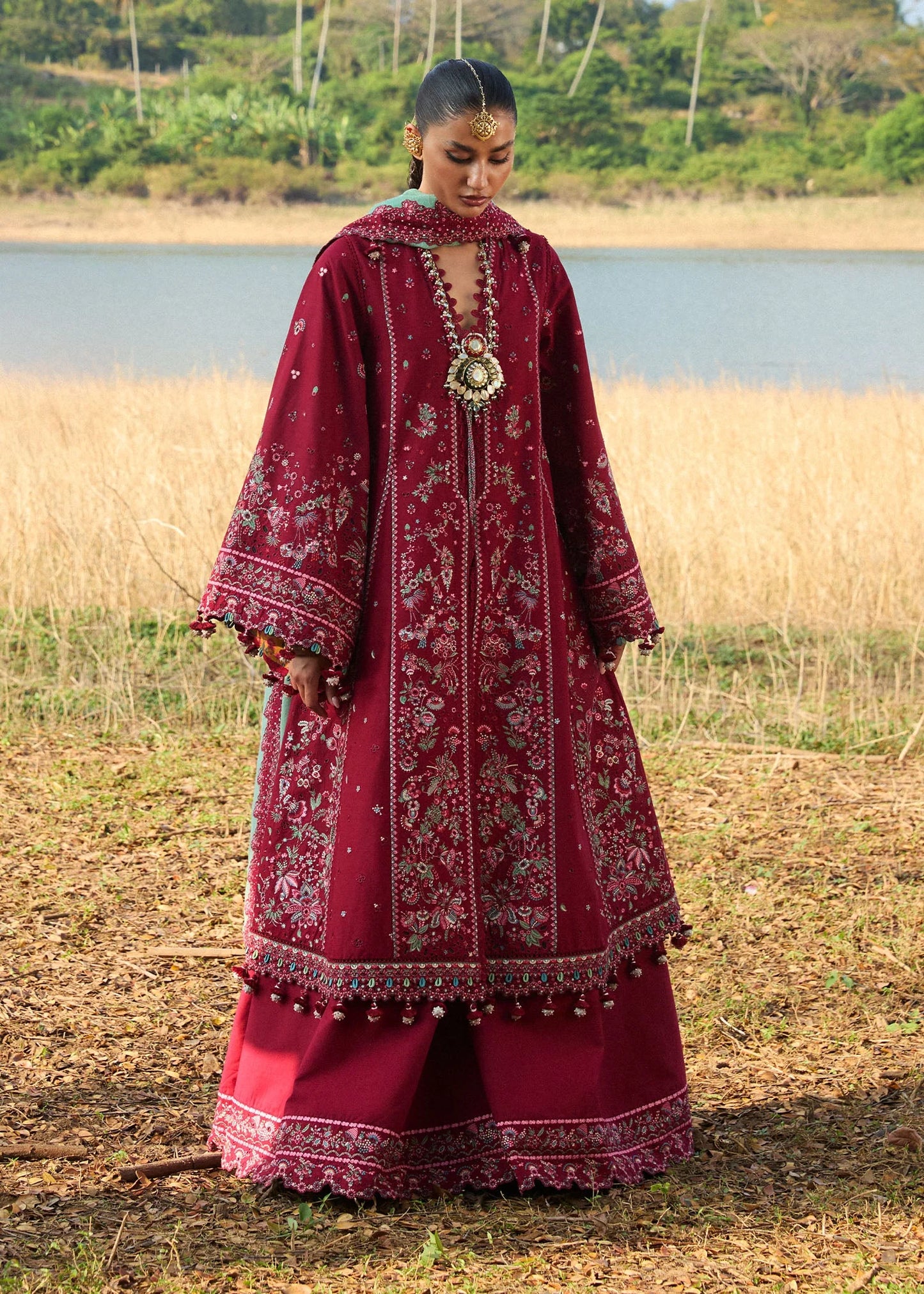 Hussain Rehar Embroidered Luxury Lawn 3 Piece-Mahogony