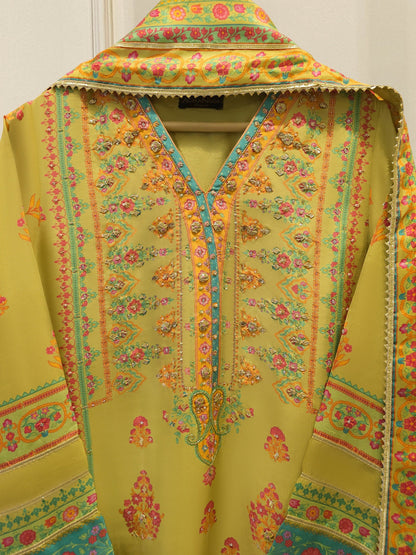 Aghanoor 100% Pure Raw Silk Embroidered 3 Piece Suit