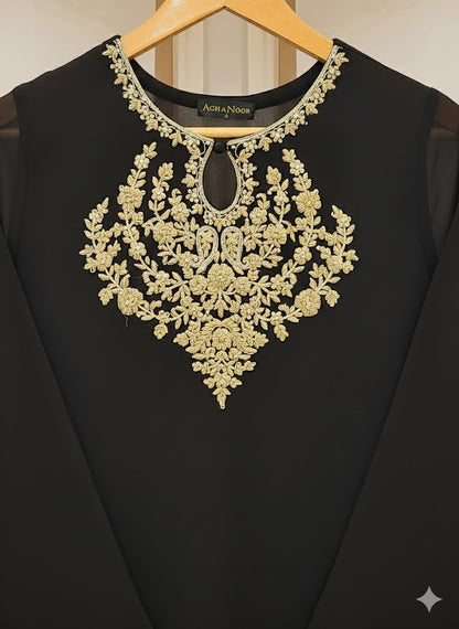 AGHANOOR PURE CHIFFON EMBROIDERED SHIRT AND SILK PANT