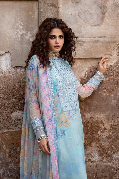 CHARIZMA VASAL LUXURY EMBROIDERED CHIFFON 3 PIECE-VOL-1-Skyblue