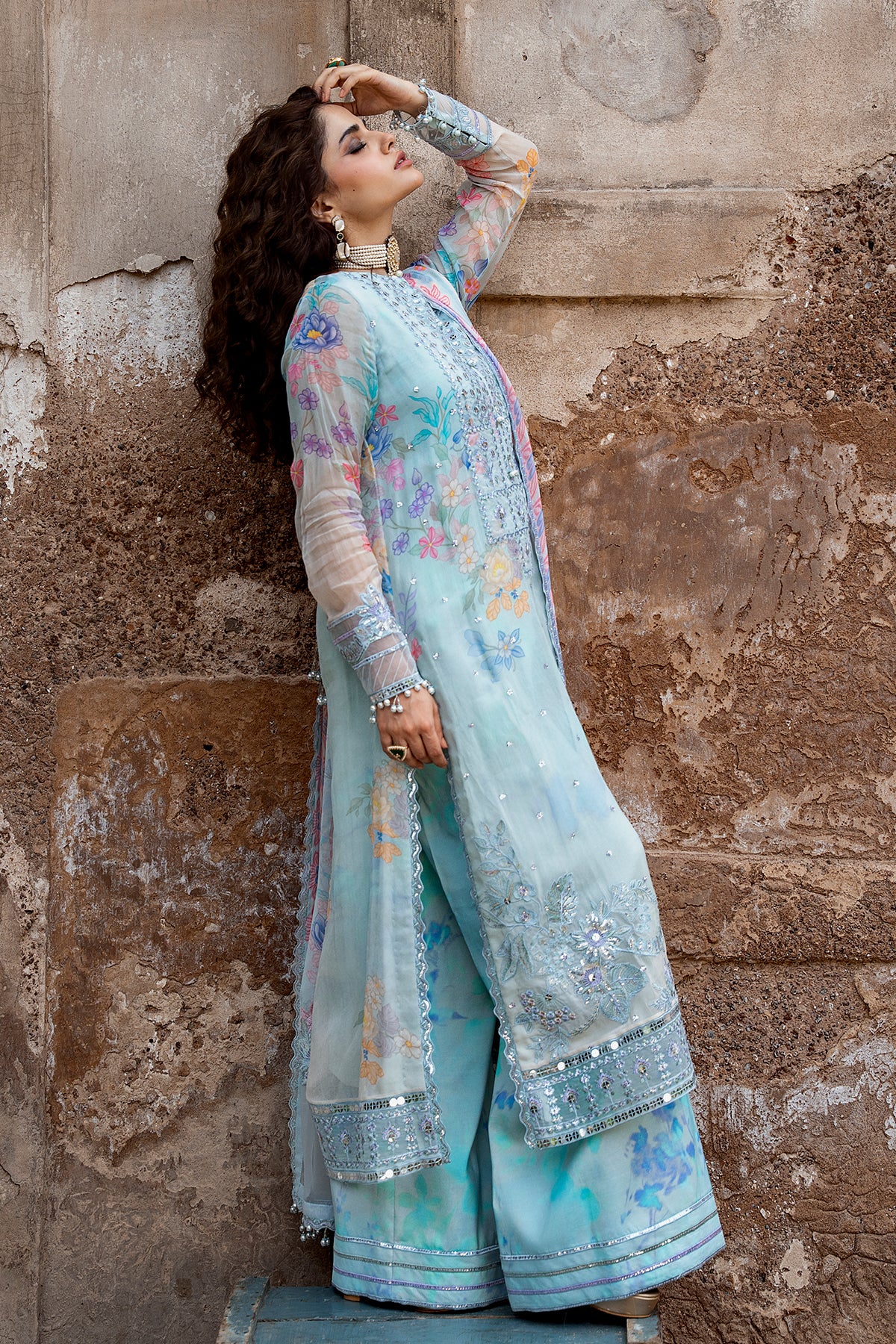 CHARIZMA VASAL LUXURY EMBROIDERED CHIFFON 3 PIECE-VOL-1-Skyblue